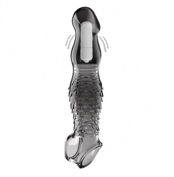 PLEASE ME - Scale-shaped Vibrating Penis Sleeve (Transparent Black)